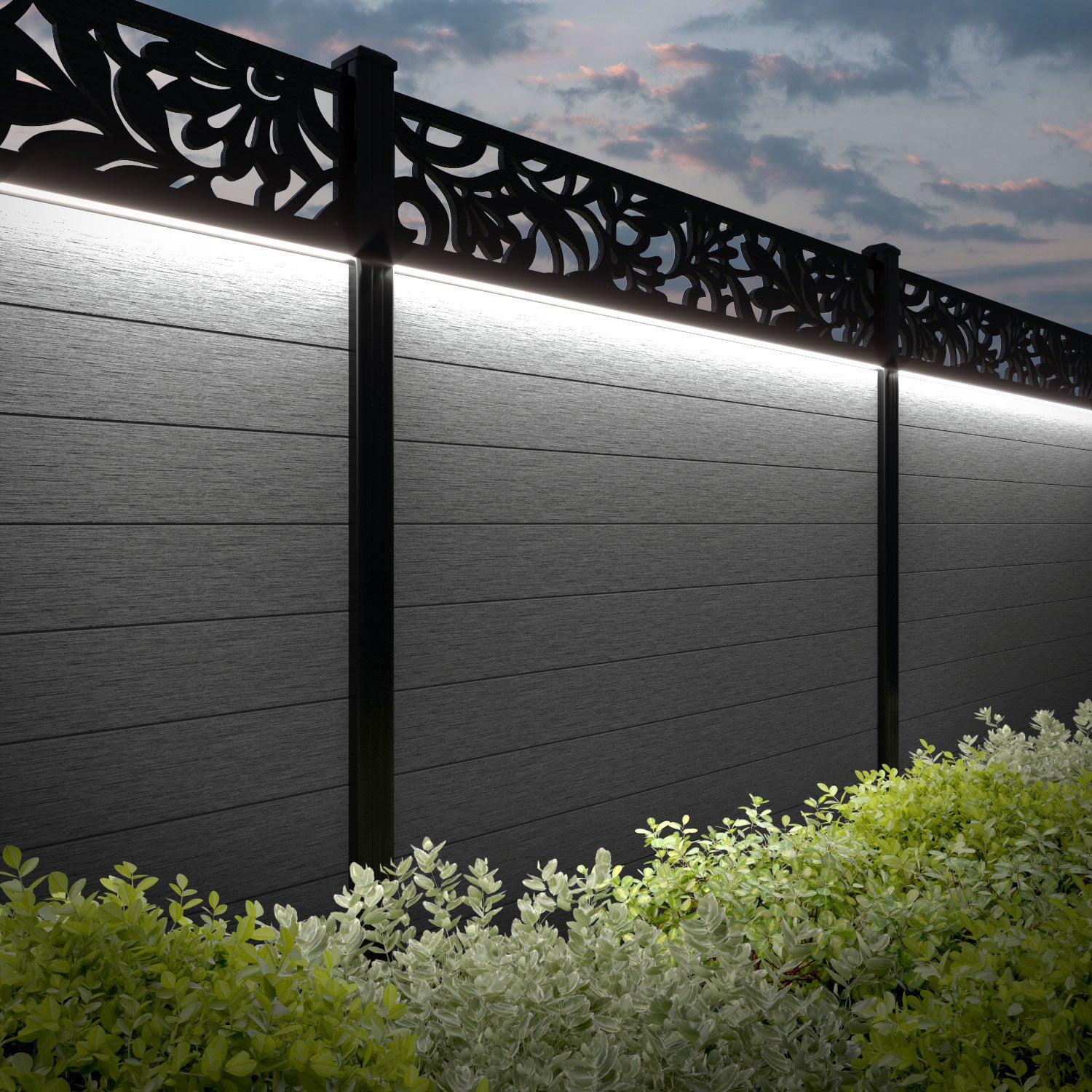 Fusion Heritage Fence Panel - Mid Grey - with our aluminium posts