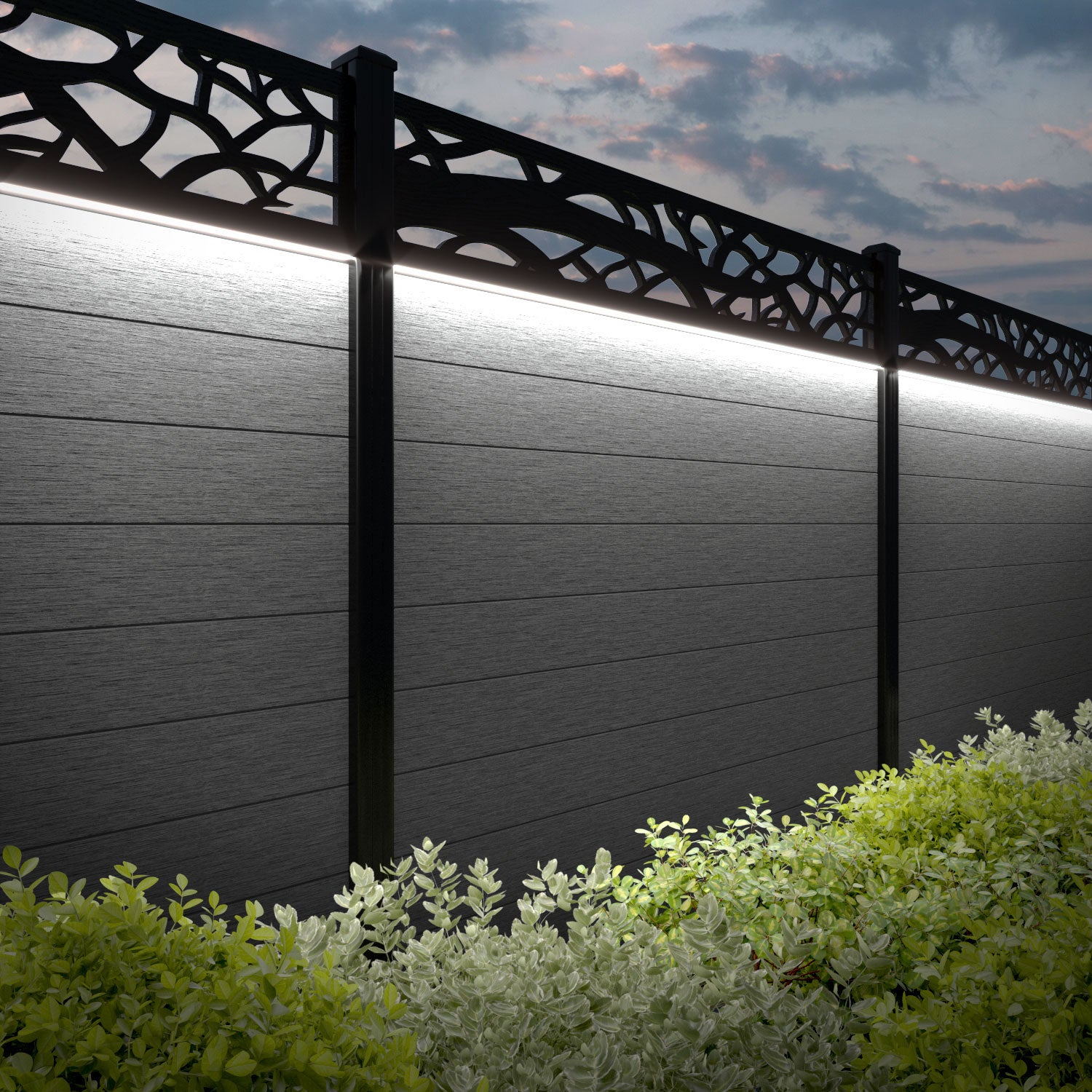 Fusion Twilight Fence Panel - Mid Grey - with our aluminium posts