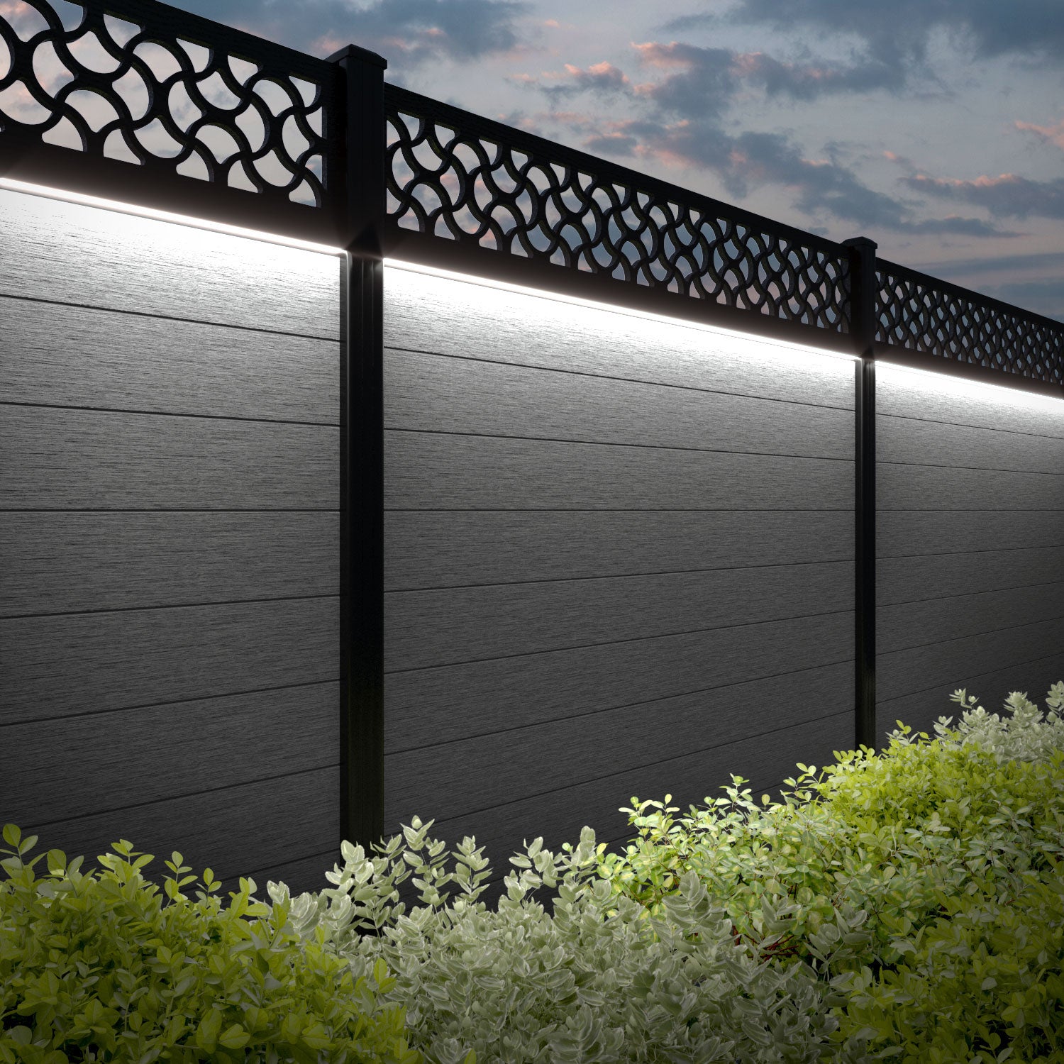 Fusion Vida Fence Panel - Mid Grey - with our aluminium posts