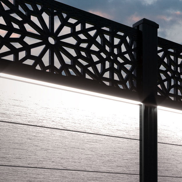 Fusion Alnara Fence Panel - Mid Stone - with our aluminium posts