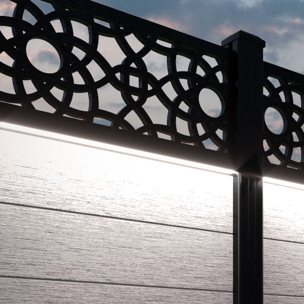 Fusion Ambar Fence Panel - Mid Stone - with our aluminium posts