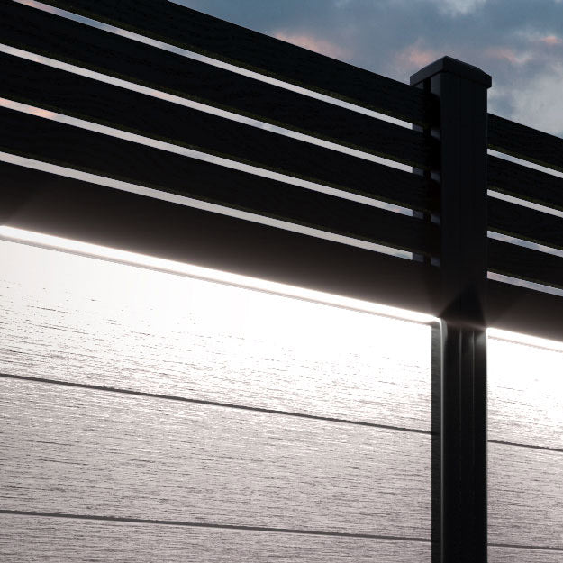 Fusion Aspen Fence Panel - Mid Stone - with our aluminium posts