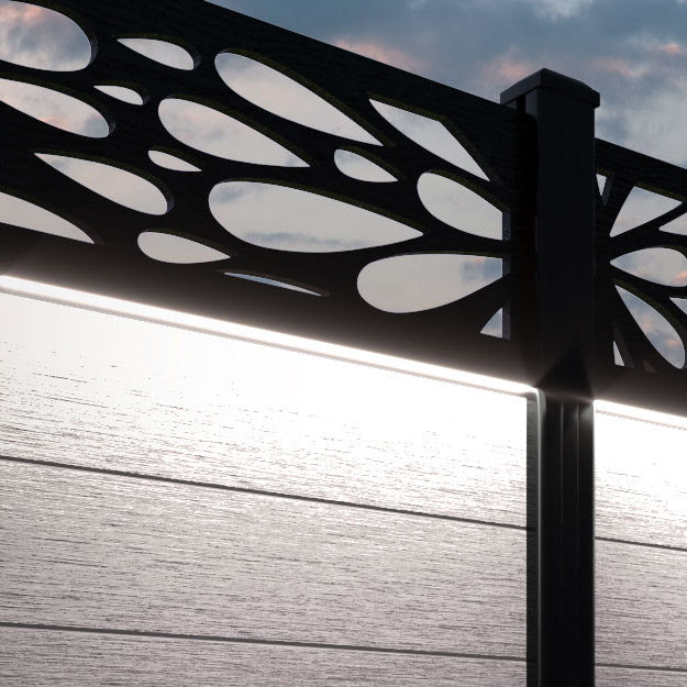 Fusion Blossom Fence Panel - Mid Stone - with our aluminium posts