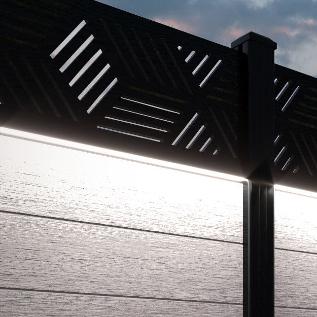 Fusion Cubed Curved Top Fence Panel - Mid Stone - with our composite posts