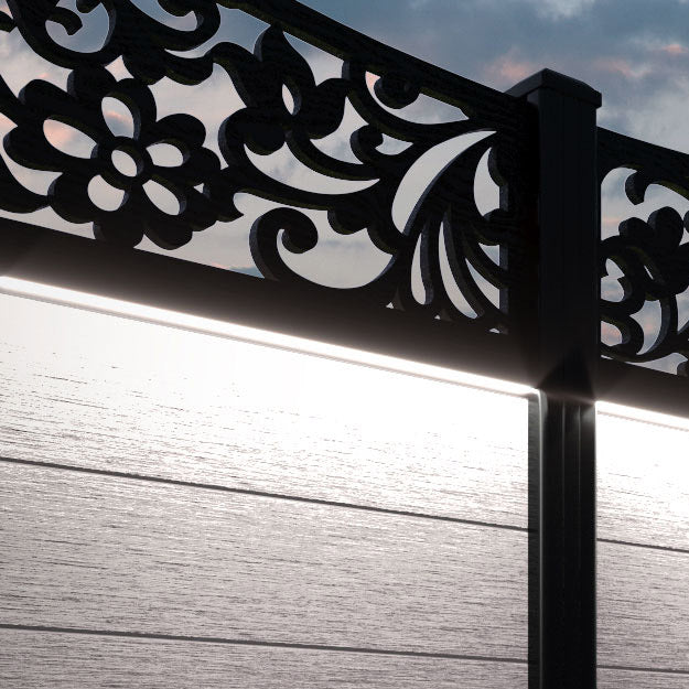 Fusion Eden Fence Panel - Mid Stone - with our aluminium posts