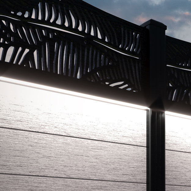 Fusion Feather Curved Top Fence Panel - Mid Stone - with our composite posts