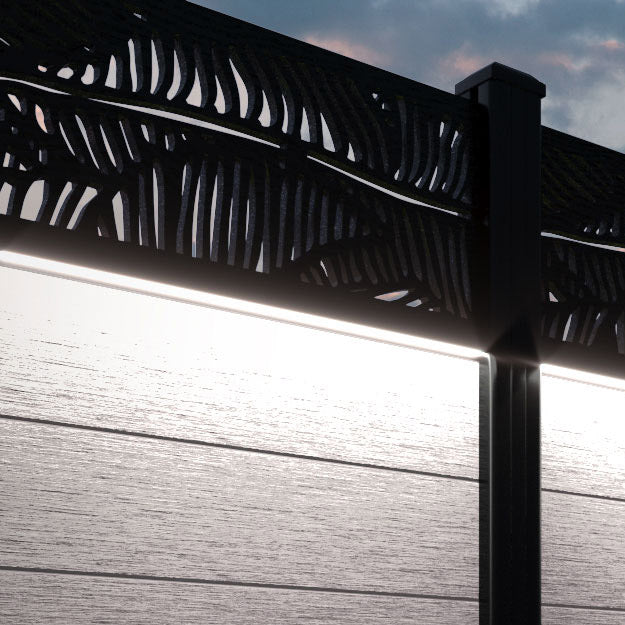 Fusion Feather Fence Panel - Mid Stone - with our aluminium posts