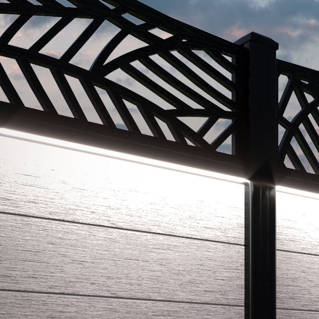 Fusion Habitat Curved Top Fence Panel - Mid Stone - with our composite posts