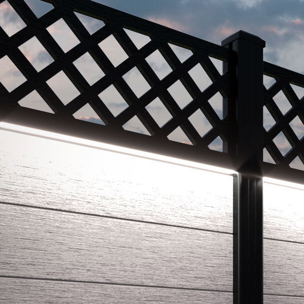 Fusion Hive Fence Panel - Mid Stone - with our aluminium posts