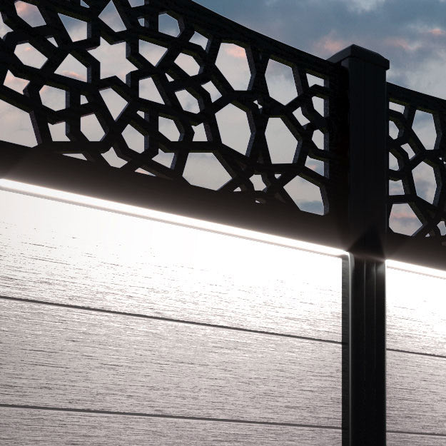 Fusion Nazira Curved Top Fence Panel - Mid Stone - with our composite posts