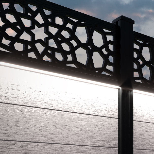 Fusion Nazira Fence Panel - Mid Stone - with our aluminium posts