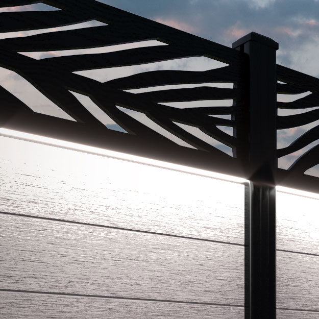 Fusion Palm Fence Panel - Mid Stone - with our aluminium posts