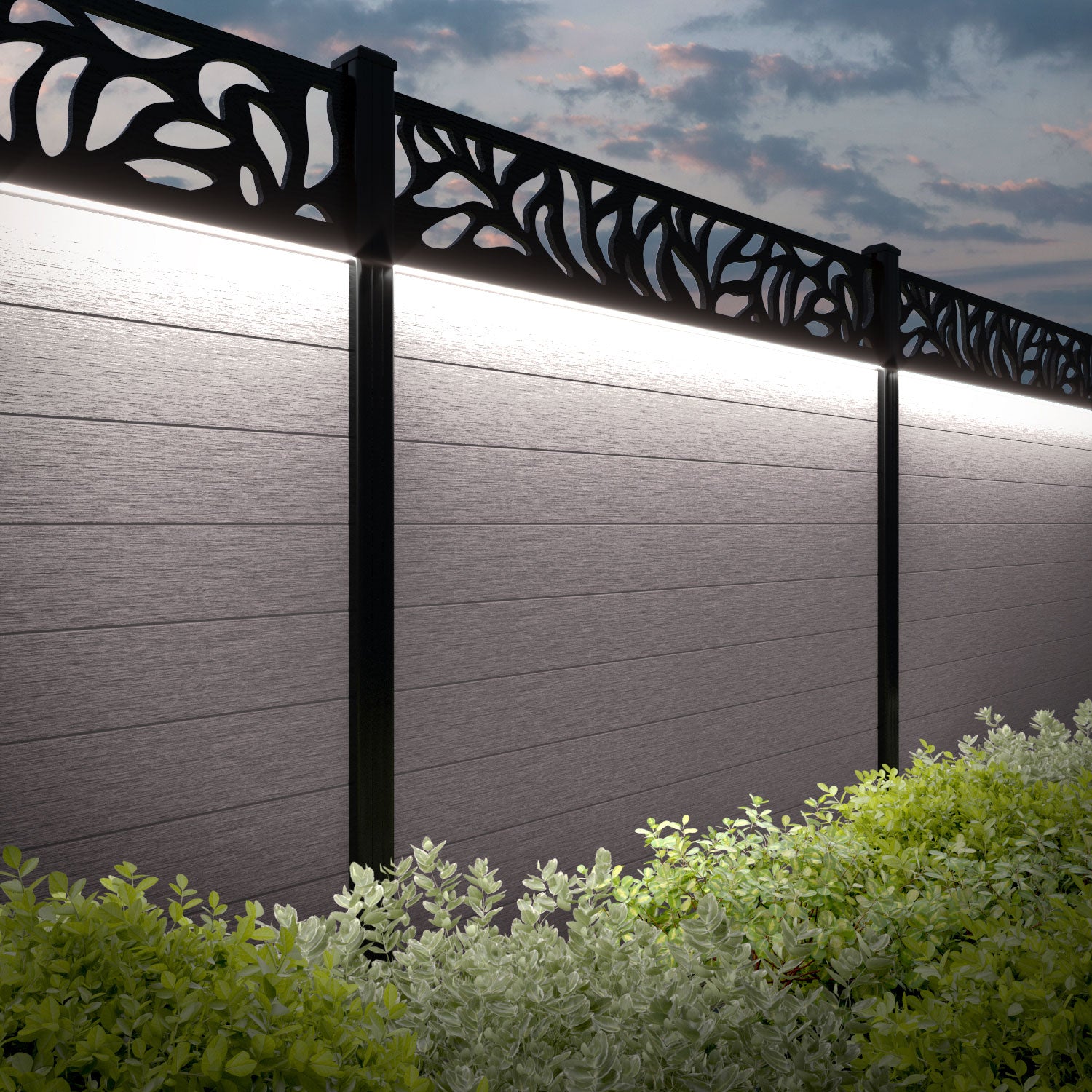 Fusion Plume Fence Panel - Mid Stone - with our aluminium posts