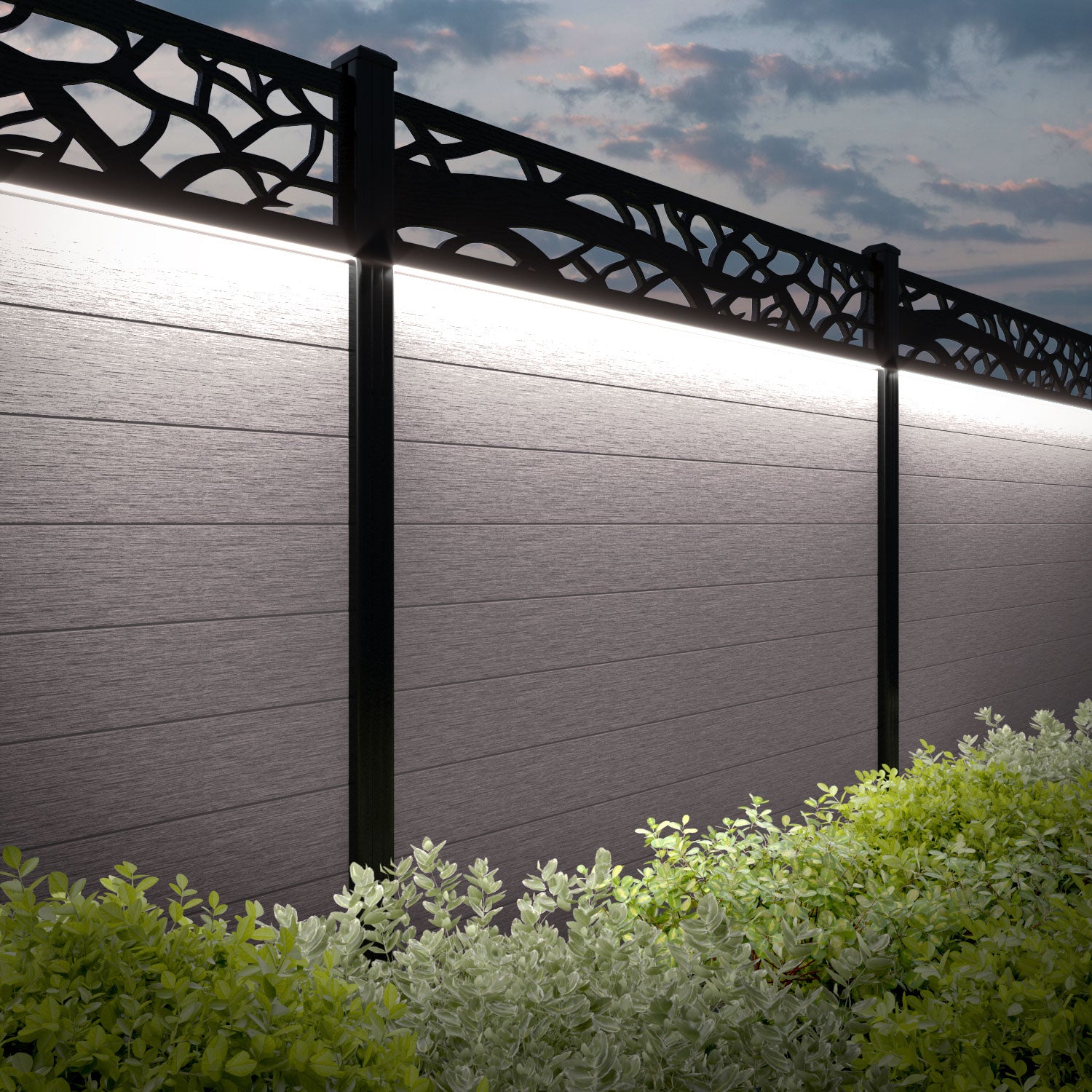 Fusion Twilight Fence Panel - Mid Stone - with our aluminium posts