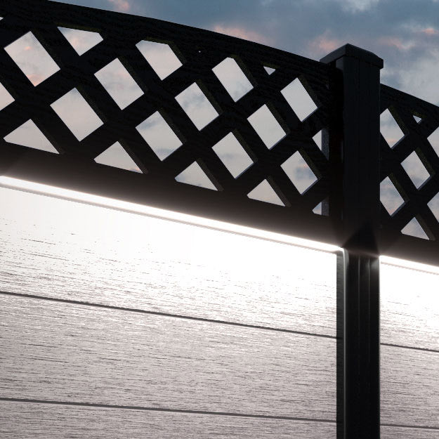 Fusion Low Wave Curved Top Fence Panel - Mid Stone - with our composite posts