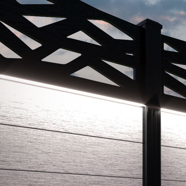 Fusion Zenith Curved Top Fence Panel - Mid Stone - with our composite posts