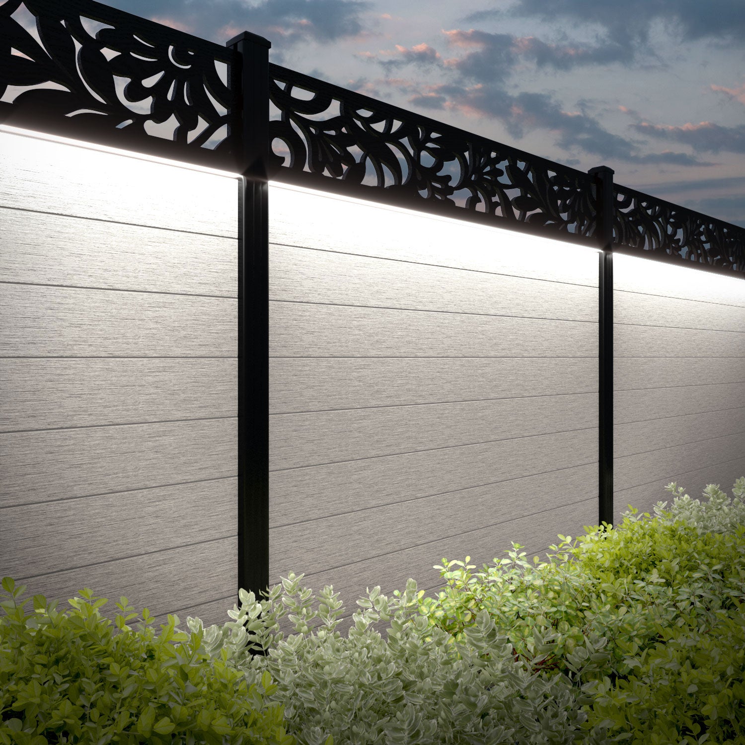 Fusion Heritage Fence Panel - Light Stone - with our aluminium posts