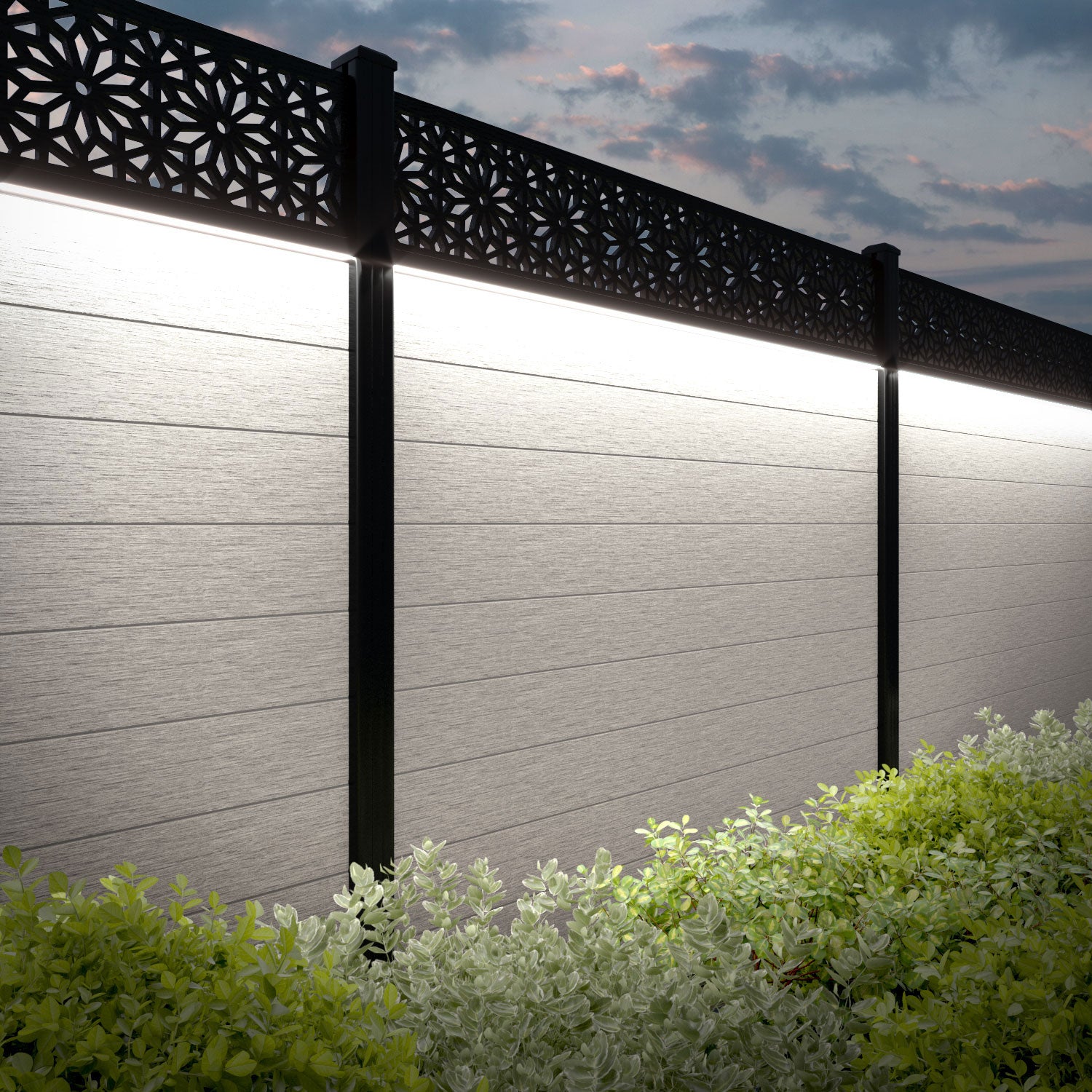 Fusion Narwa Fence Panel - Light Stone - with our aluminium posts