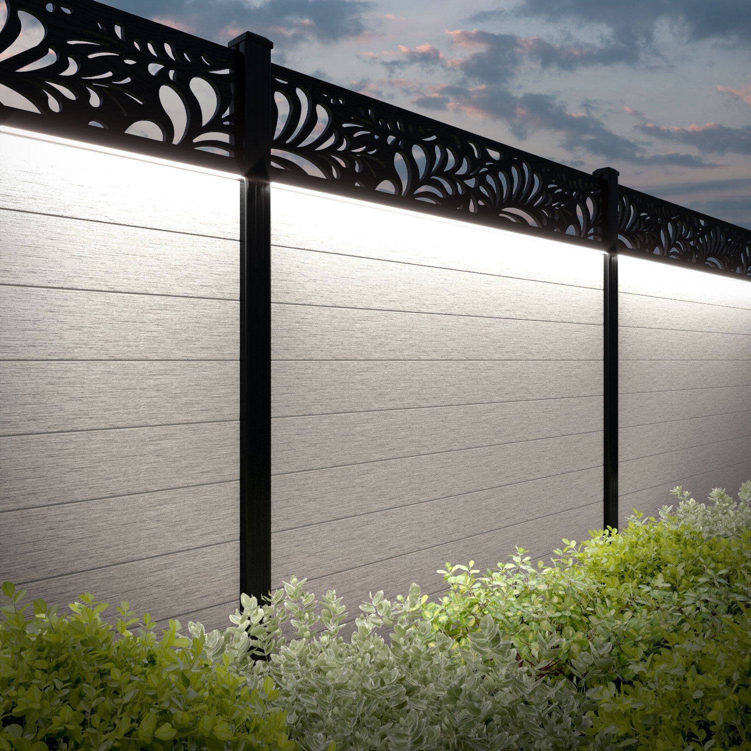 Fusion Petal Fence Panel - Light Stone - with our composite posts