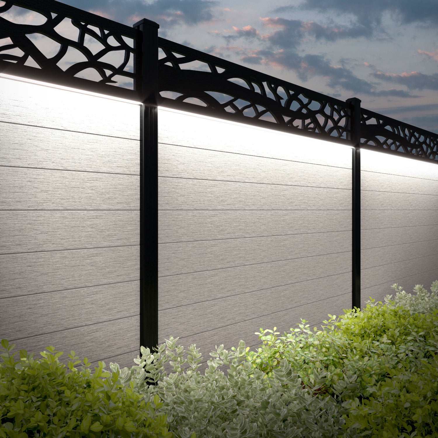 Fusion Twilight Fence Panel - Light Stone - with our aluminium posts