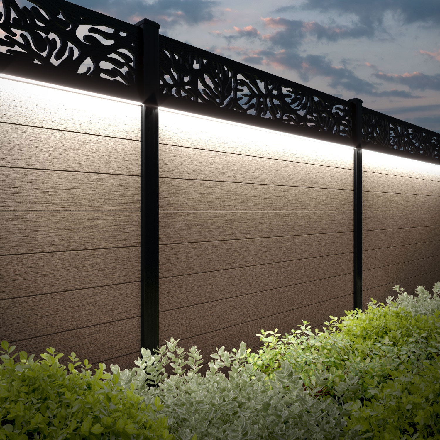 Fusion Botanic Fence Panel - Teak - with our aluminium posts