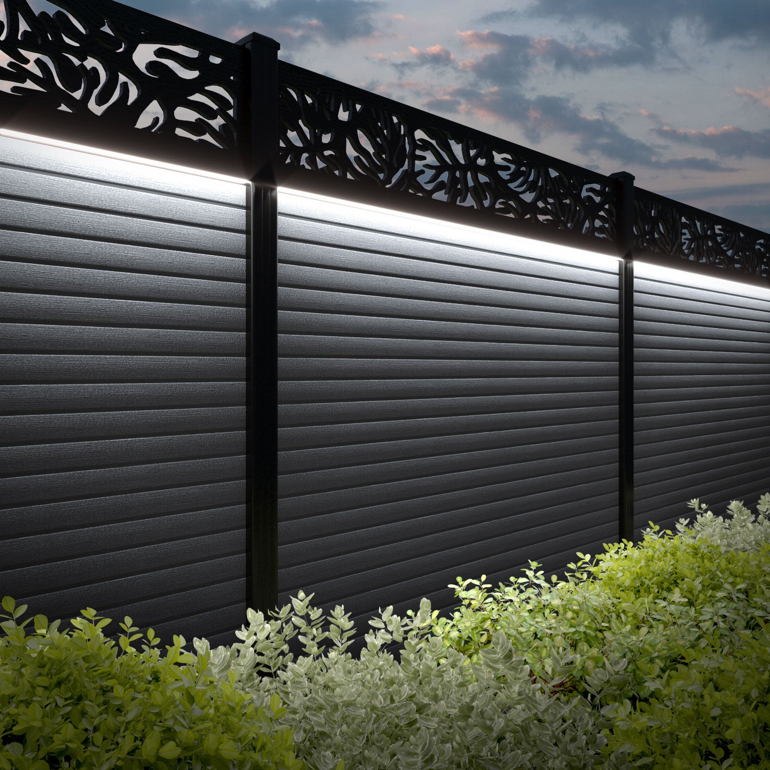 Hudson Botanic Fence Panel - Anthracite - with our composite posts
