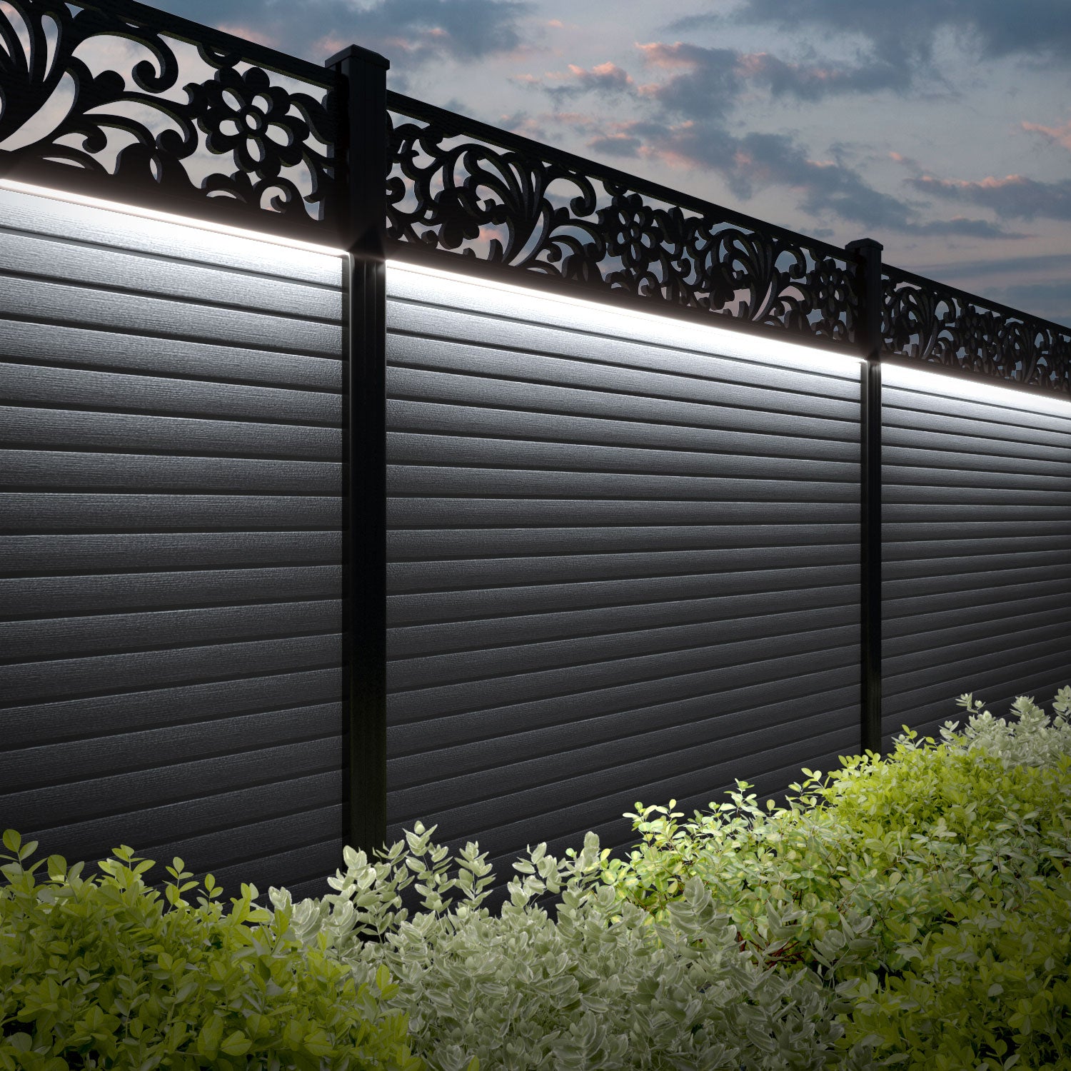 Hudson Eden Fence Panel - Anthracite - with our aluminium posts