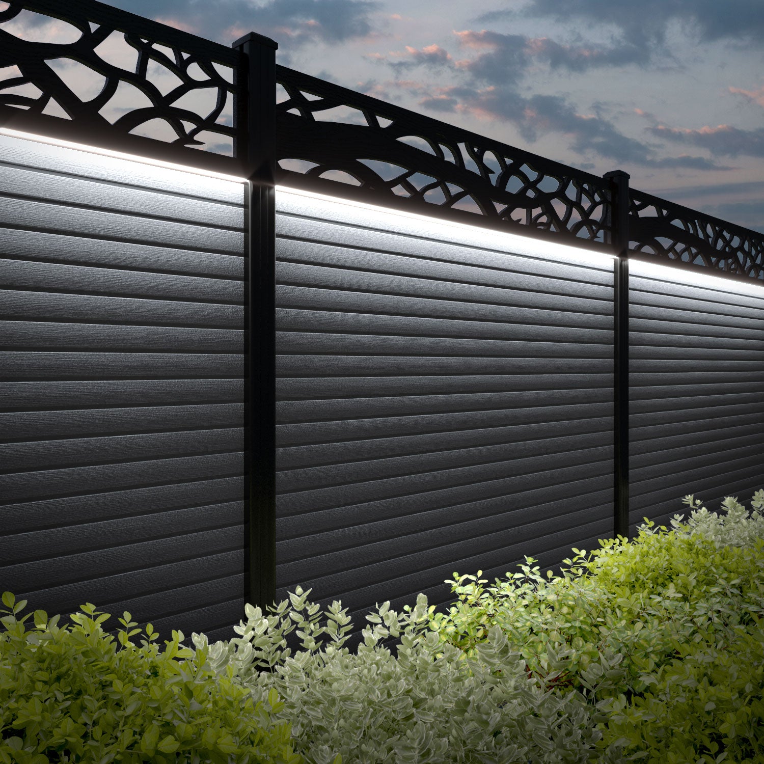 Hudson Twilight Fence Panel - Anthracite - with our aluminium posts