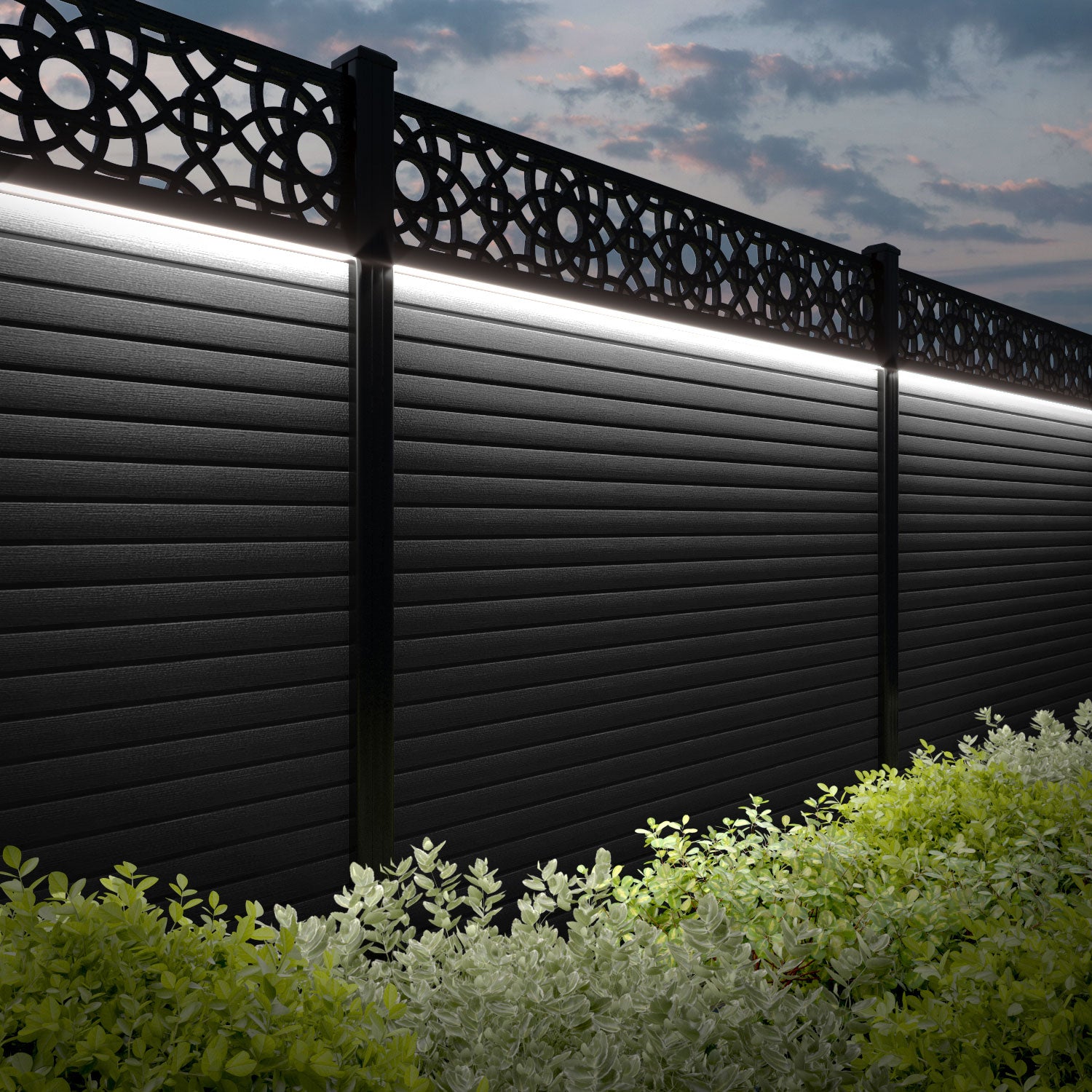 Hudson Ambar Fence Panel - Black - with our aluminium posts
