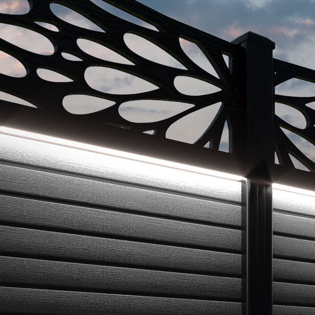 Hudson Blossom Curved Top Fence Panel - Black - with our aluminium posts