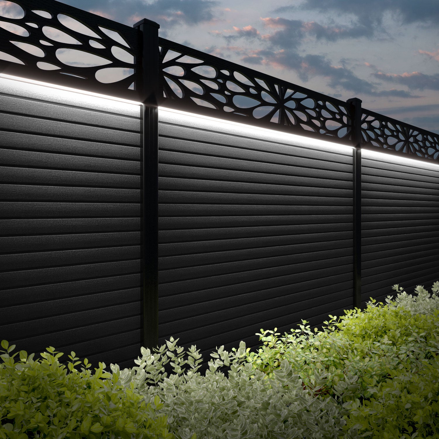 Hudson Blossom Fence Panel - Black - with our aluminium posts