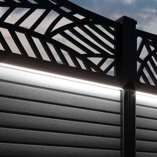 Hudson Habitat Curved Top Fence Panel - Black - with our aluminium posts