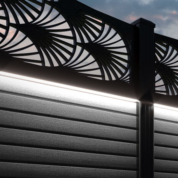 Hudson Laurel Curved Top Fence Panel - Black - with our aluminium posts