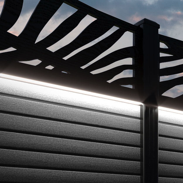 Hudson Palm Curved Top Fence Panel - Black - with our composite posts