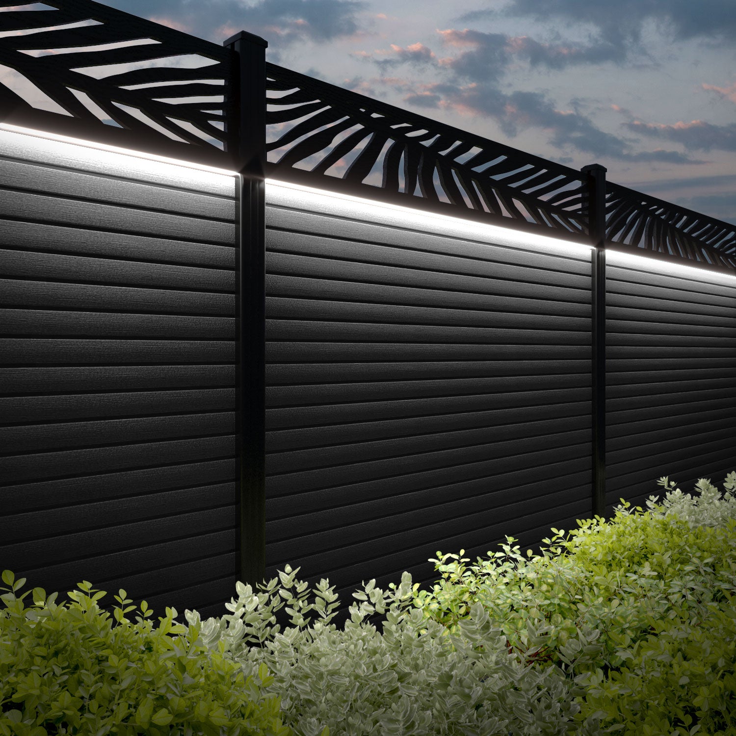 Hudson Palm Fence Panel - Black - with our composite posts