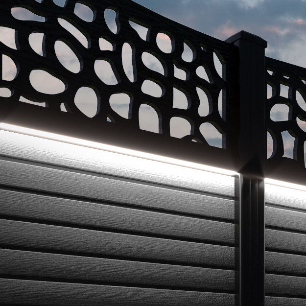 Hudson Pebble Curved Top Fence Panel - Black - with our aluminium posts