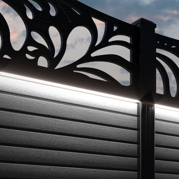 Hudson Petal Fence Panel - Black - with our aluminium posts
