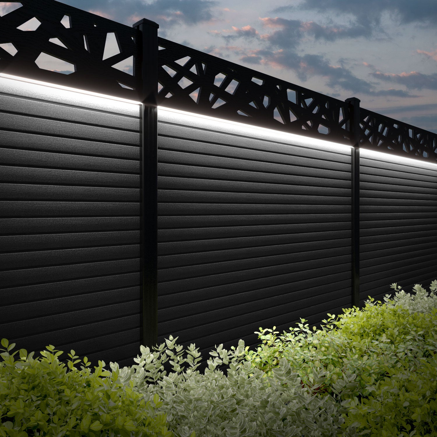 Hudson Prism Fence Panel - Black - with our aluminium posts