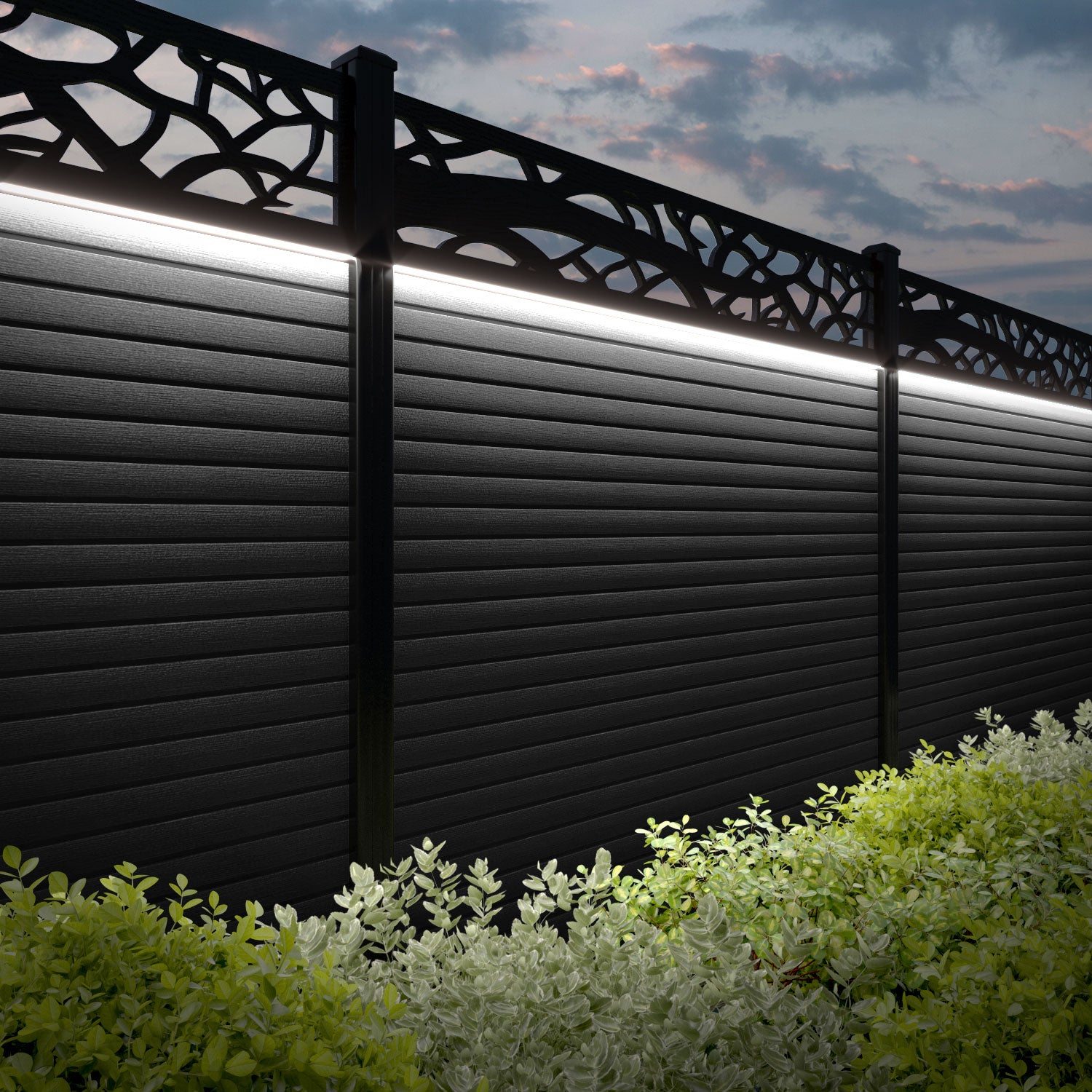 Hudson Twilight Fence Panel - Black - with our composite posts