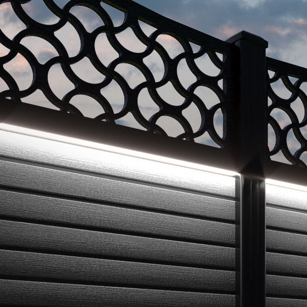 Hudson Vida Curved Top Fence Panel - Black - with our aluminium posts