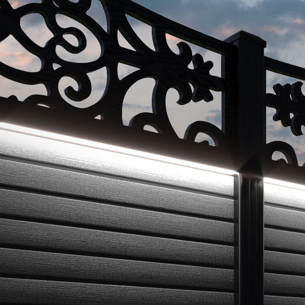 Hudson Windsor Curved Top Fence Panel - Black - with our aluminium posts