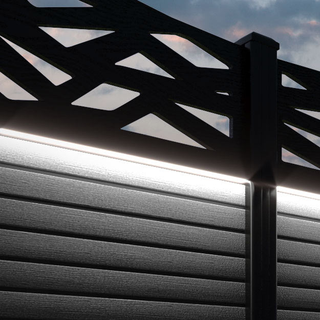 Hudson Zenith Curved Top Fence Panel - Black - with our aluminium posts