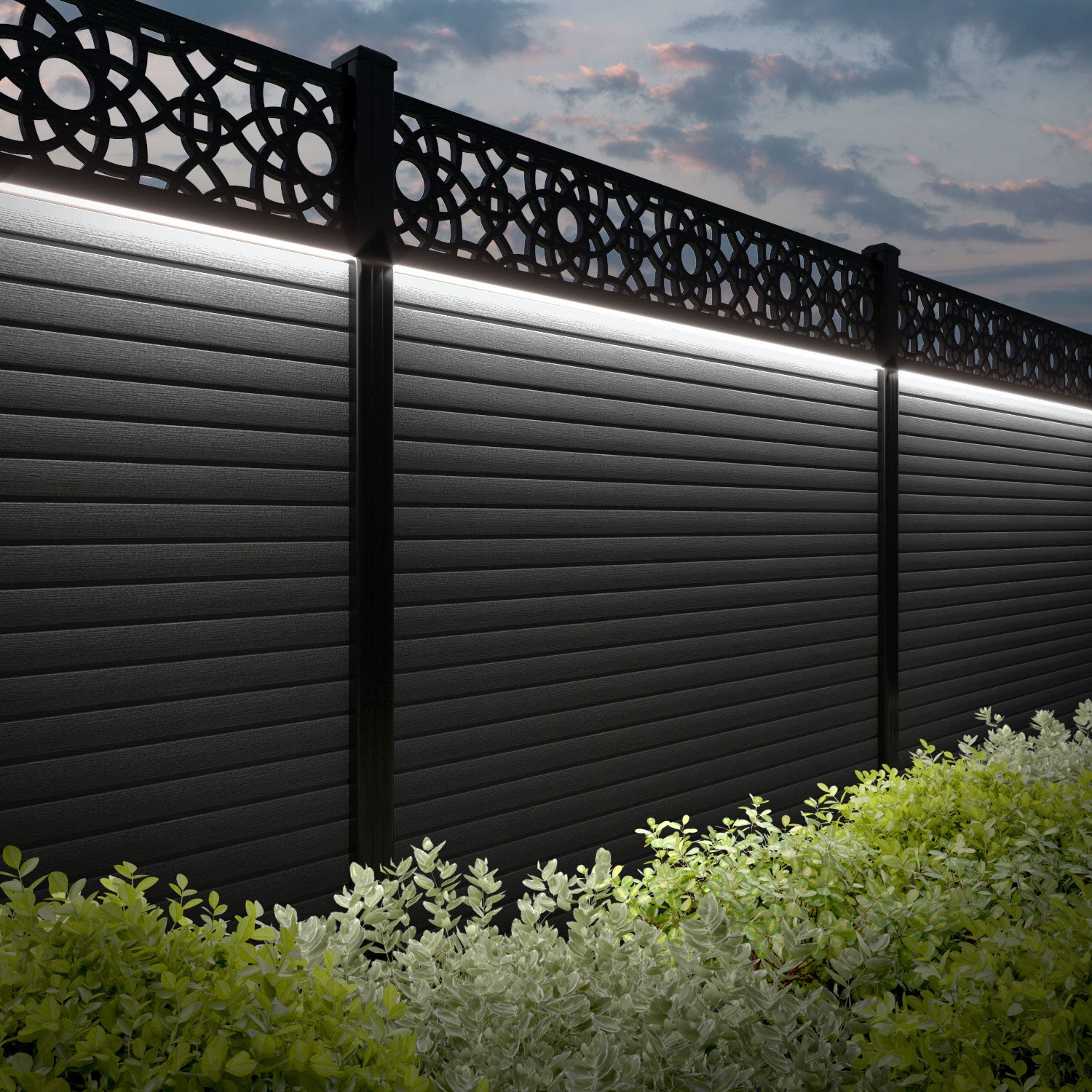 Hudson Ambar Fence Panel - Dark Grey - with our aluminium posts