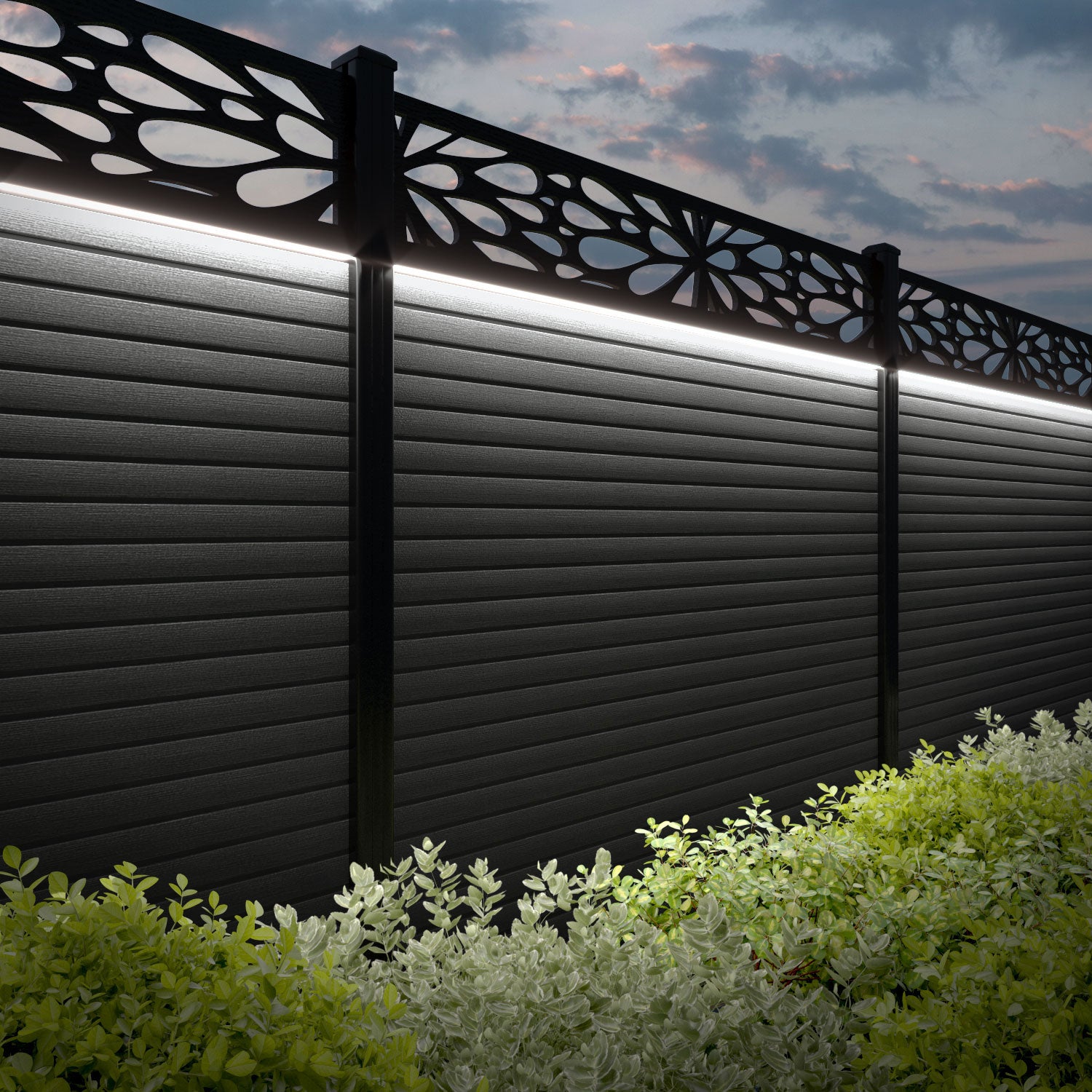 Hudson Blossom Fence Panel - Dark Grey - with our aluminium posts