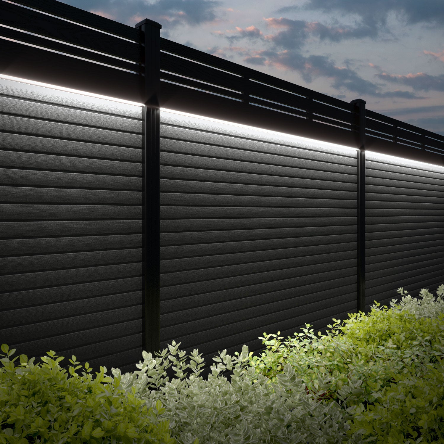 Hudson Linea Fence Panel - Dark Grey - with our aluminium posts