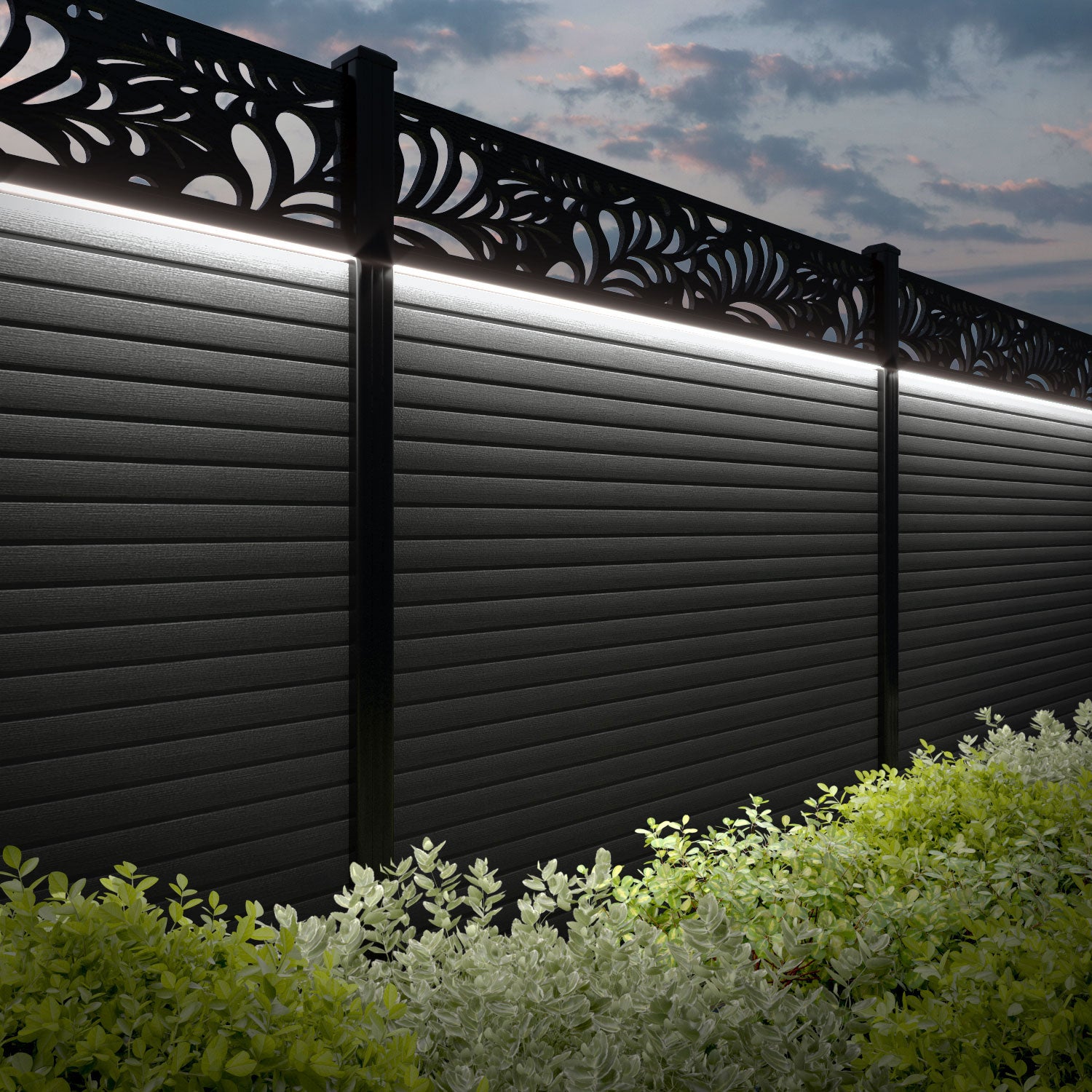 Hudson Petal Fence Panel - Dark Grey - with our aluminium posts