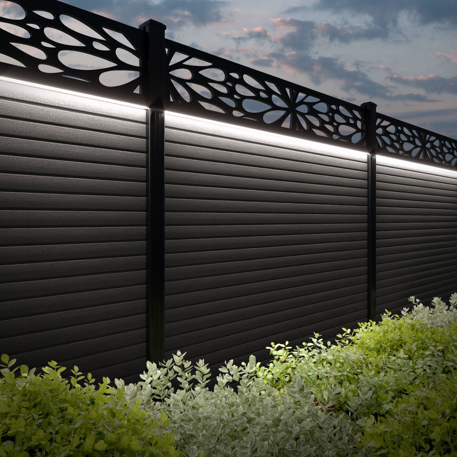 Hudson Blossom Fence Panel - Dark Oak - with our composite posts