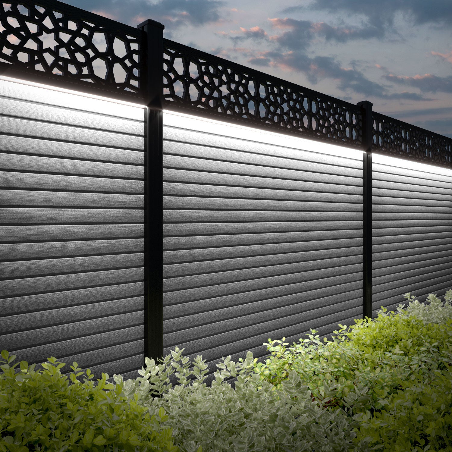 Hudson Nazira Fence Panel - Light Grey - with our aluminium posts