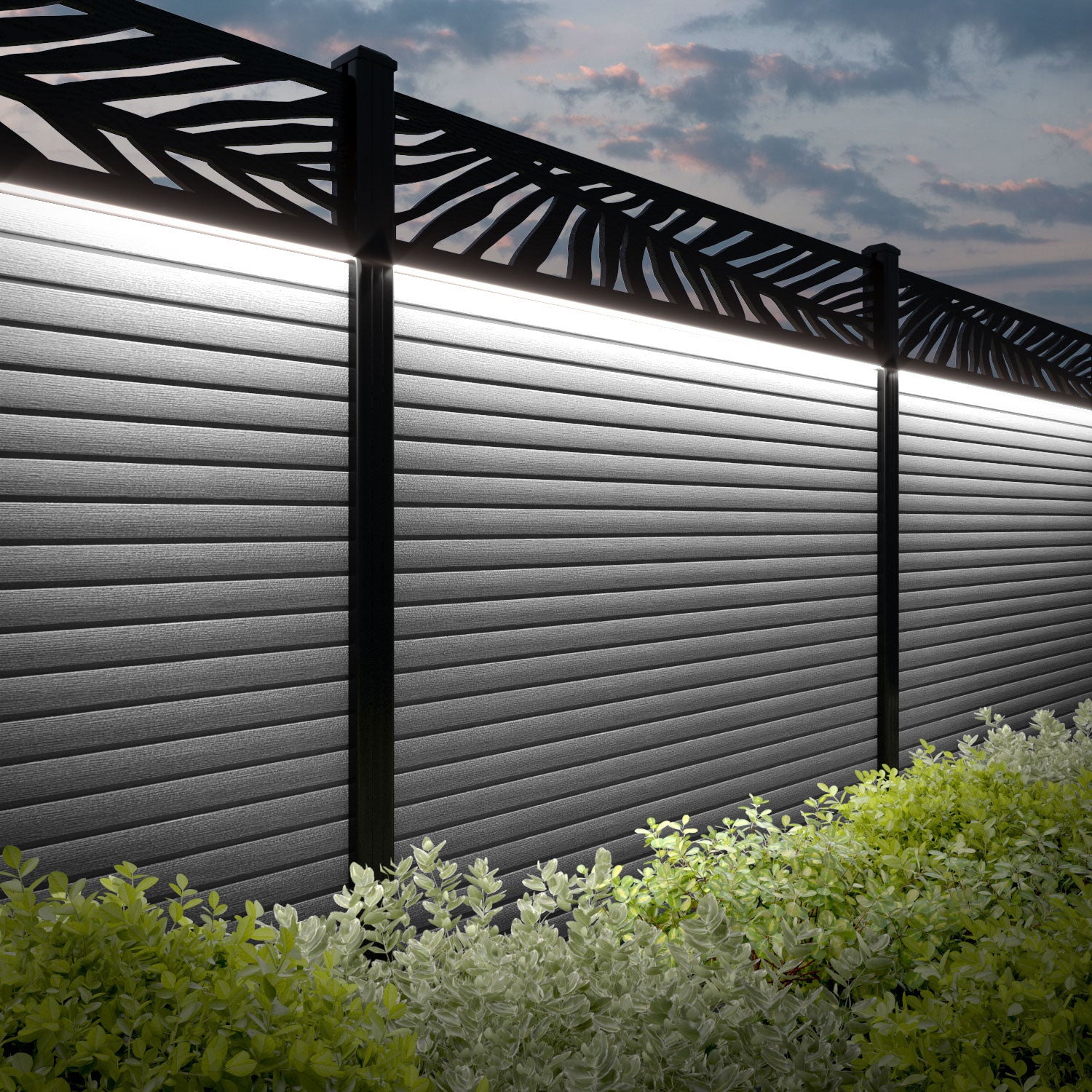 Hudson Palm Fence Panel - Light Grey - with our composite posts
