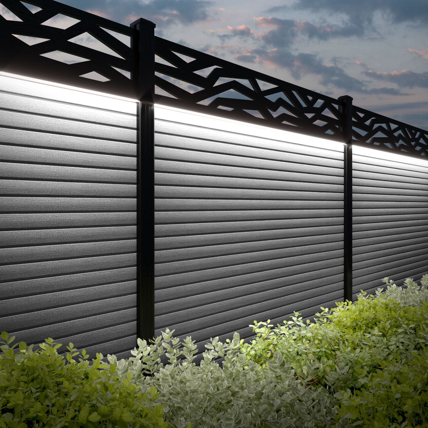 Hudson Zenith Fence Panel - Light Grey - with our aluminium posts